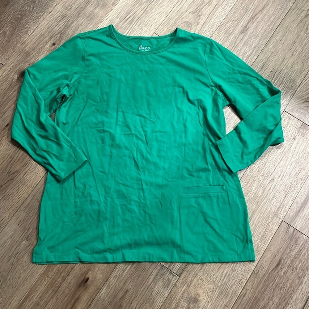 DENIM & CO green long sleeve tunic shirt, size large